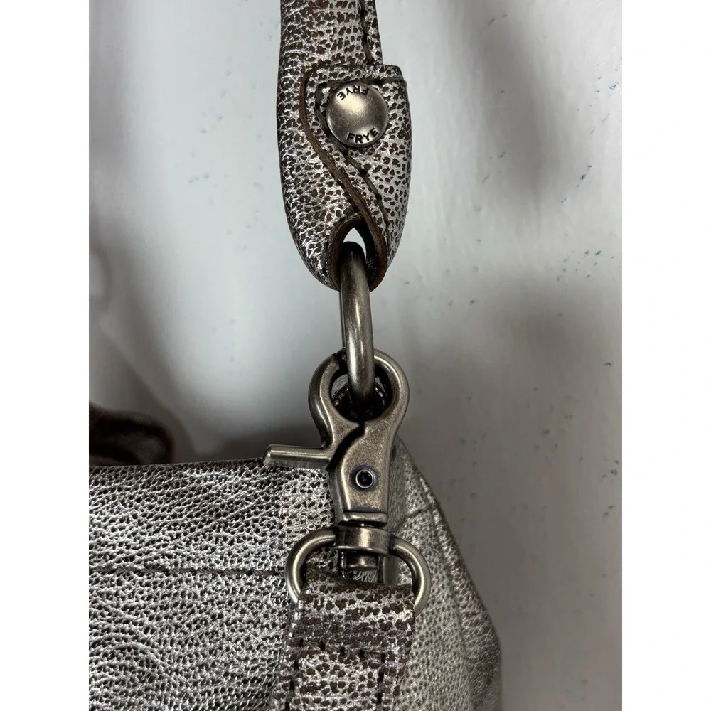 Frye Melissa Hobo Bag Silver Metallic Leather Magnetic Close Top Handle Purse